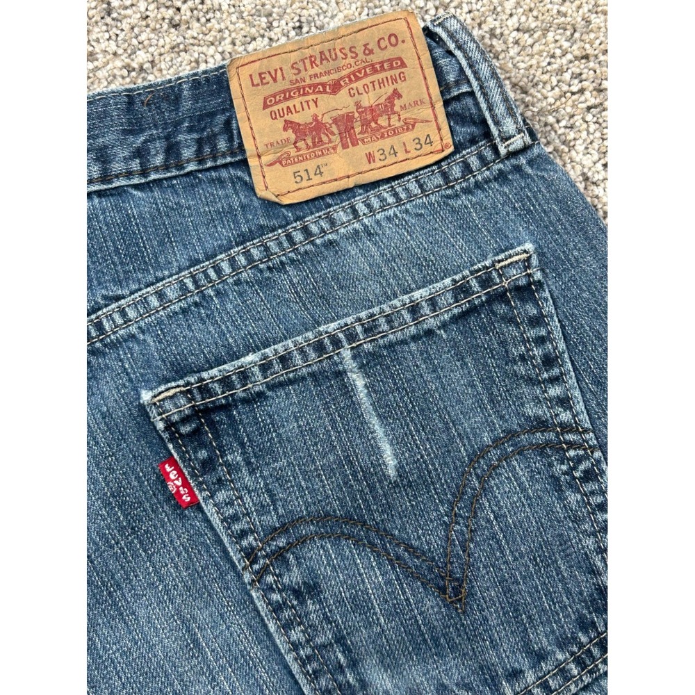 Levis 514 Slim Straight Jeans Men 34x34 Blue Denim Medium Wash 100% Cotton #0777